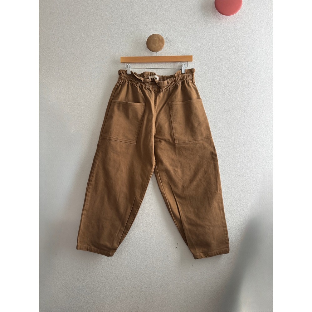 Pietsie Brown Cotton Utility Paperbag Tapered Wide Leg Pants Large Made in USA